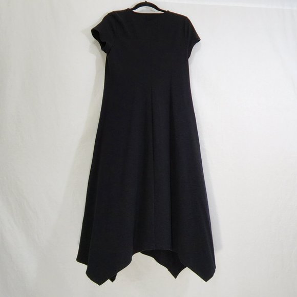 CHICO'S Black Seamed Tee Mixi Dress with Asymmetrical Hem Size 1 (8/M) LIKE NEW - Picture 2 of 16